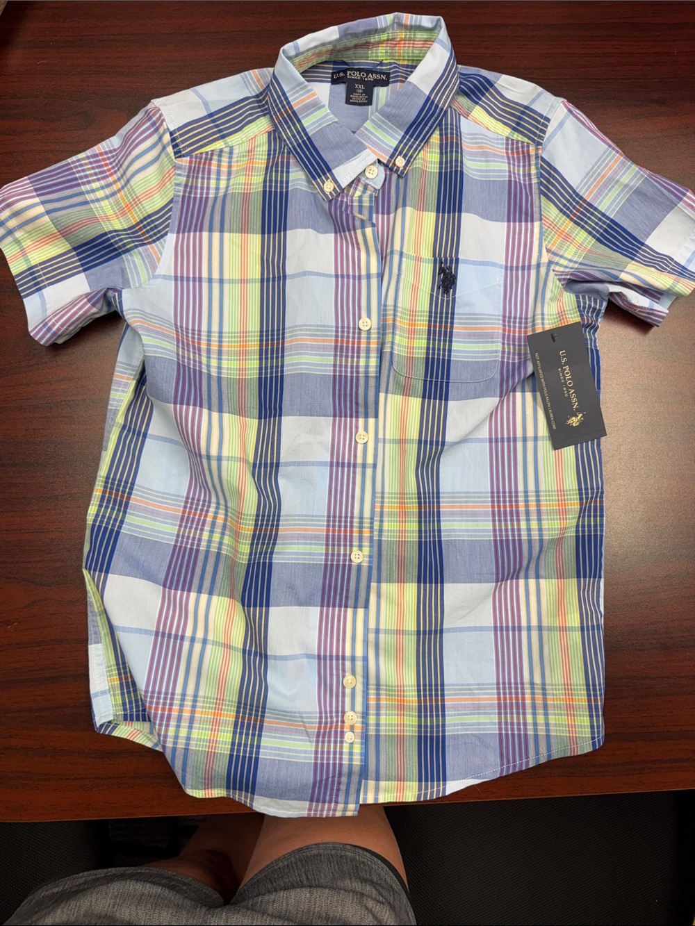 U.S. Polo Assn. Short-Sleeve Plaid Button-Down Shirt - Blue, Yellow, Purple